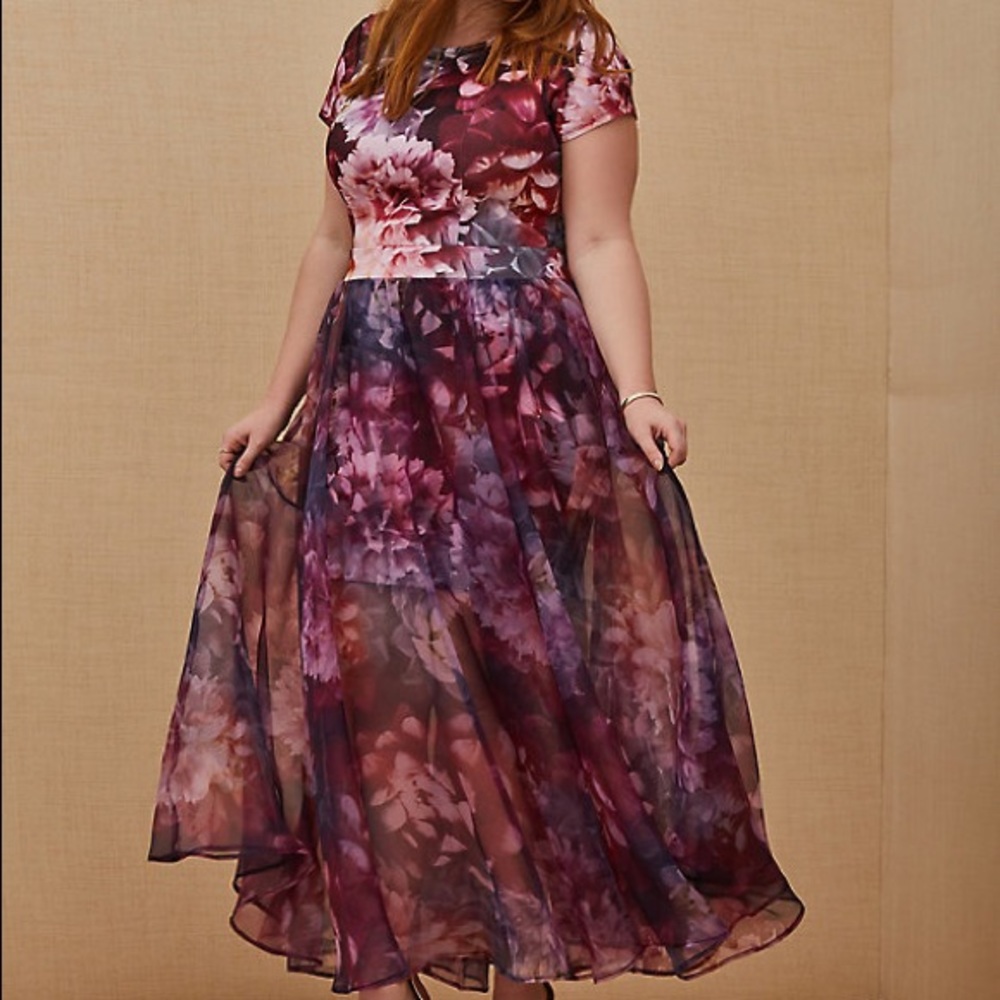 Torrid Special Floral Scuba Dress and Organza